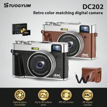 STUOGYUM STUOGYUM 4K Digital Camera, 48MP Vlogging Camera , 16X Digital Zoom, Auto Focus, Anti-Shake Video Camera With Viewfinder Flash & Vlog Livestream Webcam , 2.8inch Large Screen Photography Travel Selfie Camera DC202 With 32G TF Card And One Large 1050mAH Battery Household Professional Camera Suitable For Gifts. (Black/Brown)
