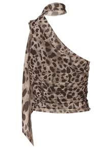 Women Sexy Leopard Printed Slim Halter Fashion Crop Top Spring Summer Streetwear Party Vacation Clothes