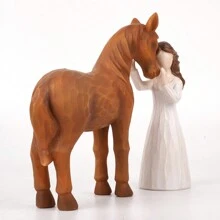 1 pieza Figura de Árbol de Mimbre - Niña abraza a Caballo, regalo para mujeres y niñas amantes de los caballos, escultura de resina pintada a mano, decoración de caballo, regalo para jinetes, regalo conmemorativo de caballo