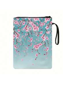 Back To School - Chic Floral Print Zip Book Cover With Handle, Polyester, Floral Notebook And Textbook Cover, Protective Carrying Case For Women And Teens, Book Lover Gift, Fits 11.8" X 9" Books - 1 Piece, School Supplies