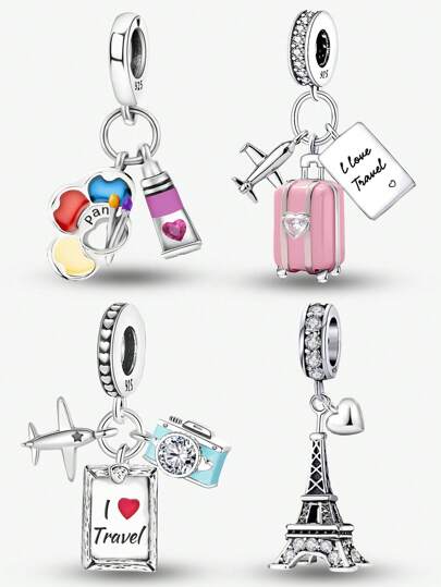 1 PIEZA Abalorios de avión de viajero alrededor del mundo de plata de ley 925 apto para hacer pulseras, brazaletes DIY, joyería y complementar atuendos diarios, decoración de joyería para niñas