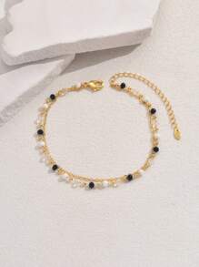 1pc Handmade Two-Layer Chain Anklet, European And American Minimalist Style, Suitable For Daily Wear And Vacation (Randomly Cut Chain Bead Quantity And Color) - Multicolor LNJ0483 - View 2