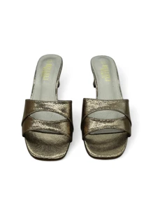 Sandalias de tacón alto de punta cuadrada para uso diario - Bronce - Ver 2