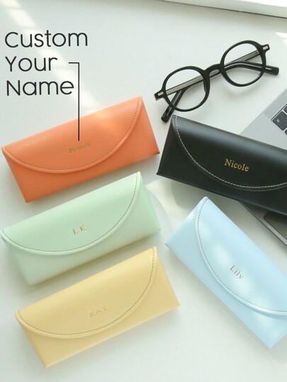 1pc Personalized Bright Color GLASSES CASE Custom Name Eyeglass Box Sunglasses Holder Colorful Faux Leather Carrying Pouch Customized Hot Stamping Minimalist Portable Eyeglasses Case Engraved Gold Monogram Glasses Bag Back To School Gifts Mother's Day Gifts For Mom Dad Him Her, Cute,Adorable,Colorful,Y2K,Stylish,Unisex,Casual,Hipster,Custom,Personalized,Unique,Customized,Ideal Gifts For Him,Ideal Gifts For Her,Boyfriend,Girlfriend,Family,Friends,Grandparents,Children,Her,For Anniversaries,For Birthdays,For Weddings,For Graduation,For Housewarming,Travel Accessories,School Supplies,Back To School,School Gift,For Office,For School,For Classroom,For Teacher Gifts,For University,For Colleague,For Dorm Rooms,For Teacher,For Boys And Girls,For Teenagers,Junior High School Students,Middle School Students,High School Senior High School Students,College Students,University Students,Freshman,Sophomore,Underclassmen,Chic Autumn,Apparel Accessories,Customized Glasses Accessories
