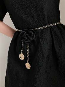 1 件休闲优雅街头风格山茶花 PU（聚氨酯）女士腰带，花卉链条腰带装饰时尚链条，高端小众腰带，适合夏季、秋季、万圣节穿着 - 多色 - 查看 4