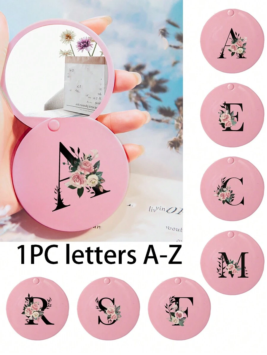 This Convenient Sliding Mini Mirror Is Printed With Floral Letters A-Z, Which Can Be Used As A Mini Powder Compact Mirror, Portable Makeup Mirror, Vanity Mirror, Travel Mirror, And Mini Handheld Mirror. Suitable For Daily Use, Travel, And Gatherings, It Makes A Cute And Fun Little Gift.,Giveaways,Travel,Cheap Stuff,Travel Essential