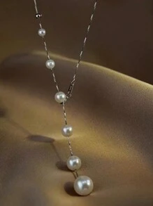 1pc Women's Exquisite S925 Sterling Silver Pearl Necklace, Minimalist Luxury Design Necklace Chain, Stylish Party And Birthday Gift