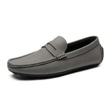 Men's Suede Penny Loafers Slip-On Driving Moccasins Soft Sole Casual Business Formal Shoes Versatile New Penny Loafers Slip-On Boat Shoes Flat Casual Shoes - Xám - Xem 2