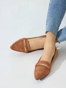 2025 Autumn Women's Pointed Toe Flat Metal Strap Ballet Flats, Comfortable Slip-On Loafers - Camel - View 7