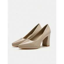 Solid Color Pointed Toe Thick Heel High Heels, Non-Fatiguing Waterproof Platform Shoes, Professional Women's Shoes For Commuting - Nude - View 2