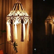 1pc Macrame Lampshade, Boho Style Hanging Decor. Handmade Woven Fringe Tassel Pendant Light Fixture - Lamp Not Included Gifts Birthday Graduation