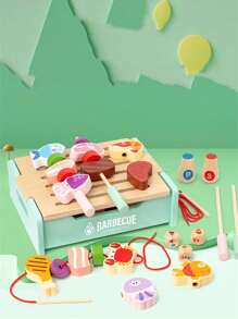 Asador para barbacoa multifuncional y divertido para niños de 3 en 1, juguetes de cocina interactivos para padres e hijos, set familiar simulado, bloques de construcción con cuentas, juegos de cuerdas musicales, juguetes familiares para niños y niñas, regalos de cumpleaños y navidad, disponible en opciones azul y rosa - Multicolor - Ver 7