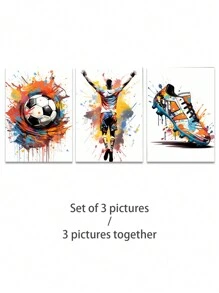 3pcs Modern Graffiti Football Canvas Wall Art - Colorful Athlete And Sneaker Prints, Urban Sports Decor For Living Room, Bedroom, Office, Framed Option - Multicolor - View 13