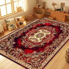 [Crystal Velvet 700g/㎡, Printed Bottom, 5mm Thick] A High-End, Elegant Deep Red Floral Pattern Carpet In European Style. Anti-Slip, Absorbent, Soft And Easy To Clean Carpet, Suitable For Indoor, Entrance, Living Room, Bedroom, Sofa, Kitchen. Applicable For Daily Use, Holidays, And Parties. Home Bathroom Decor Bath Rug Outdoor Rug Door Mat Fall Decor Bathroom Accessories Back To School