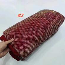 尼日利亚非洲弹力渔网蕾丝面料闪亮钻石婚纱裙装 DIY 缝纫材料 - 彩色 - 查看 5