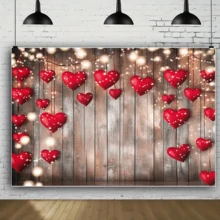 1 件涤纶情人节背景 - 39*59 英寸至 70.8*90.5 英寸质朴木质，带闪烁灯光和红心，无需电力，适用于入口、房间、花园 - 非常适合婚礼、新娘送礼会、室内和室外装饰
