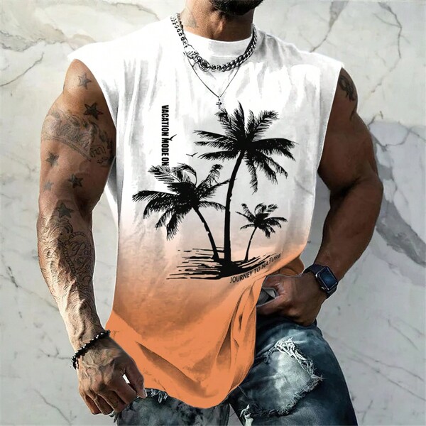 Nueva camiseta de tirantes de verano para hombres con estampado de palmeras tropicales