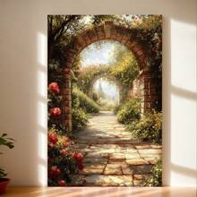 Warm, Unique Sunlit Garden Path Canvas Art, Lively Flower Decoration, Elevating The Atmosphere,Festive Touch For Valentine's And New Year