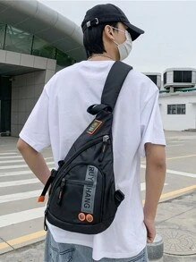 1 Peça Bolsa de Peito Masculina, Bolsa de Ombro Masculina para Viagem, Acampamento, Caminhada, Trabalho, Bolsa Transversal e de Cintura Casual para Meninos, Bolsa Mensageira Impermeável de Nylon Leve Preta Multiuso para Passeio, Escola, Esportes, Férias