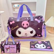 Sanrio Borsa da viaggio all'aperto stile carino e conveniente, borsa a mano con motivo Kuromi, può essere fissata al retro della valigia, adatta per la scuola