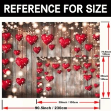 1 件涤纶情人节背景 - 39*59 英寸至 70.8*90.5 英寸质朴木质，带闪烁灯光和红心，无需电力，适用于入口、房间、花园 - 非常适合婚礼、新娘送礼会、室内和室外装饰