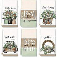 6件套，SWEET HOME 条纹棉质餐巾，BLESS HOME 花卉印花厨房毛巾套装，超柔软纤维洗碗布，100% 涤纶，可机洗，春夏装饰手巾，简约乡村风厨房装饰毛巾，厨房用品，清洁用品，浴室配件 - 彩色 - 查看 1