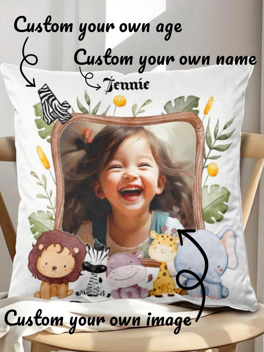 1 件可定制姓名、年龄、照片印花枕套，时尚创意独特可爱单面印花枕套，适合家人、朋友、生日的家庭卧室礼物 - 彩色 - 查看 1