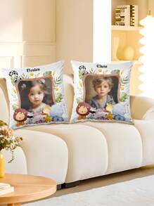 1 件可定制姓名、年龄、照片印花枕套，时尚创意独特可爱单面印花枕套，适合家人、朋友、生日的家庭卧室礼物 - 彩色 - 查看 5