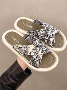 Sandalias de mujer de estilo chino con correa cruzada gruesa de 3,0 cm, tela suave, amigable con la piel, de moda, antideslizante, desgaste, zapatos de playa