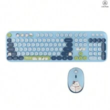 MOFII Ergonomic 2.4G Plug And Play Wireless Keyboard Mouse Combo 104 Keys Cute Cat Keyboard Coloful Retro Round Keycaps Keyboard With Silent Mouse For Win7/8/10/XP