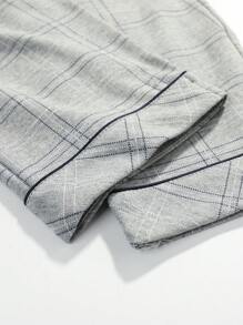 [PONX]男士格子睡衣套装（两件套），短袖开衫上衣和长裤，透气吸湿家居服 - 淺灰色 - 查看 10