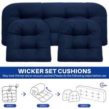 3 Pieces Wicker Chair Cushions Of Waterproof Tufted Outdoor Seat Cushions Set For Patio Furniture Sofa Settee Couch,1 Loveseat And 2 U-Shaped Cushions For Patio Furniture Chair Pads Yard - Navy Blue - View 7