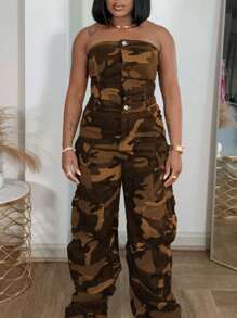 Tie-Dye Printed Jumpsuit With Utility Pockets & Sleeveless Design