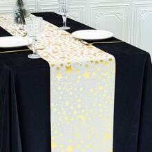 1pc Gold Linen 28*275cm Table Runner, Decorated With Lanterns, Crescent Moon, Gold Stars, Mosque, Greetings, Suitable For Home, Dinner Party, Festival Celebration - Solid Color - View 20