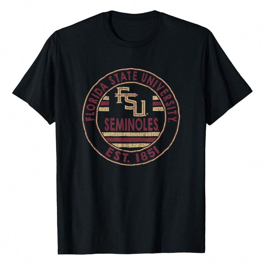 Florida State Seminoles Vintage FSU Logo Officially Licensed T-Shirt Graphic Tees Short Sleeve Casual Women T Shirts 100% Cotton Tee Shirt Womens Short-Sleeved Funny Printed Women's T-Shirts Summer Tops Soft Comfy Everyday Wear Gift Woman Tshirt Black - màu đen - Xem 1
