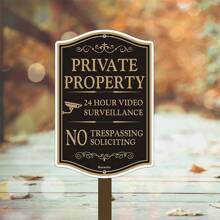 BlazeVideo Large Private Property No Trespassing Sign, 2-Pack 12" X 18" No Soliciting 24 Hour Video Surveillance Yard Signs, Reflective Rust Free Aluminum, Fade Resistant, UV Protected & Waterproof
