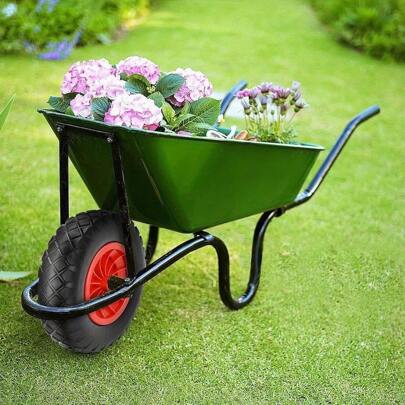 16" Wheelbarrow Wheel 4.80/4.00-8 Pneumatic Trolley Wheel Load 100Kg Puncture Proof Solid Tyre With 16mm Bore Heavy Duty Replacement Tire For Garden Trolley Trailer Wheelbarrows Truck (1pcs)