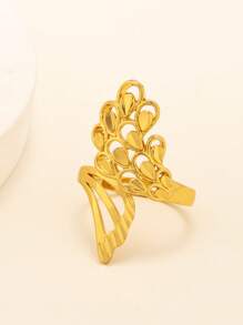 1pc Luxury Copper Gold Plated Flower Ring Tail Ring Hollowed Out Adjustable Size Dubai Middle East Africa Bride Valentine's Day Gift Suitable For Women Daily Wear - Yellow Gold - View 10