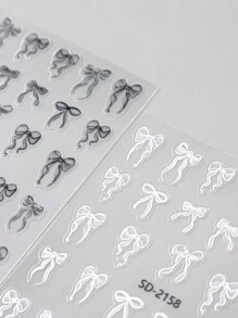 FULL BEAUTY 5 piezas Pegatinas de arte de uñas con lazos blancos y negros adorables, calcomanías de uñas autoadhesivas con diseños de moños para boda, decoraciones de uñas DIY, suministros de manicura - Multicolor - Ver 7