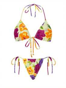 Women's 2 Piece Swimsuits Halter Tie Side Triangle Bikini Set Summer Two Piece Bathing Suits - Multicolor - View 8