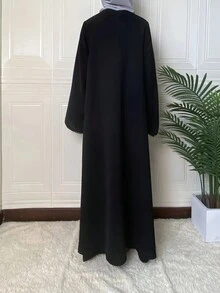 Abaya Elegante de Cor Sólida Estilo Turco/Modesta com Zíper e Renda para Mulheres