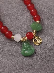 1条中国风祈福珠手链，饰有“福”字和吉祥云朵吊坠，适合女性日常佩戴，也适合春节庆祝活动、派对和作为礼物。 - 佛像 - 查看 4