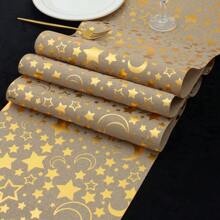 1pc Gold Linen 28*275cm Table Runner, Decorated With Lanterns, Crescent Moon, Gold Stars, Mosque, Greetings, Suitable For Home, Dinner Party, Festival Celebration - Solid Color - View 5