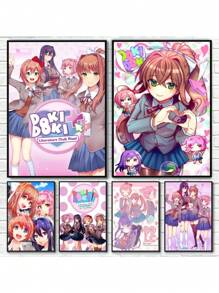 1 件装游戏 Doki Literatuare Club 动漫海报帆布画墙壁艺术印刷防水家居客厅卧室酒吧美学装饰无框架 - 彩色 - 查看 1