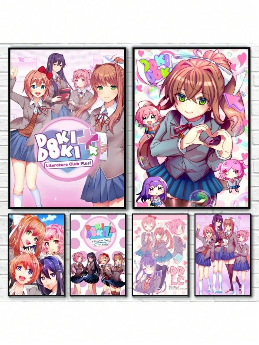 1 件装游戏 Doki Literatuare Club 动漫海报帆布画墙壁艺术印刷防水家居客厅卧室酒吧美学装饰无框架 - 彩色 - 查看 1