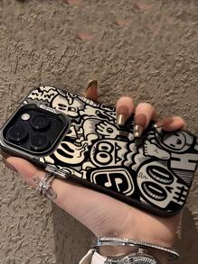 Funda de teléfono con graffiti negro compatible con iPhone 16/16 Plus/16 Pro/16 Pro Max, iPhone 15/15 Plus/15 Pro/15 Pro Max, iPhone 14/14 Plus/14 Pro/14 Pro Max, iPhone 13/13 Pro/13 Pro Max, iPhone 12/12 Pro/12 Pro Max, iPhone 11/11 Pro/11 Pro Max, iPhone 7/8 Plus, iPhone Xr/Xs Max, resistente al agua, a los golpes, a las caídas y a los arañazos - Negro - Ver 2