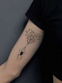 Cyan sea 1pc Waterproof Anti-Sweat Non-Reflective Gothic-Style Artistic Dark Spider Web Temporary Tattoo, Suitable For Fashion Leader For Daily Use, Realistic Fake Tattoos Party Favors & Gifts