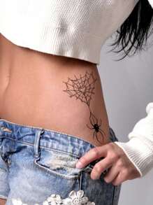 Cyan sea 1pc Waterproof Anti-Sweat Non-Reflective Gothic-Style Artistic Dark Spider Web Temporary Tattoo, Suitable For Fashion Leader For Daily Use, Realistic Fake Tattoos Party Favors & Gifts