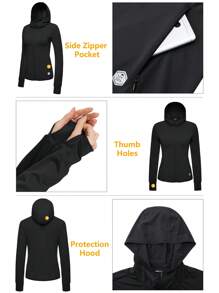 CAMEL CROWN Damen UPF 50+ Sportjacke Sonnenschutz Langarm Wandershirts Leichter Outdoor-Hoodie mit Tasche