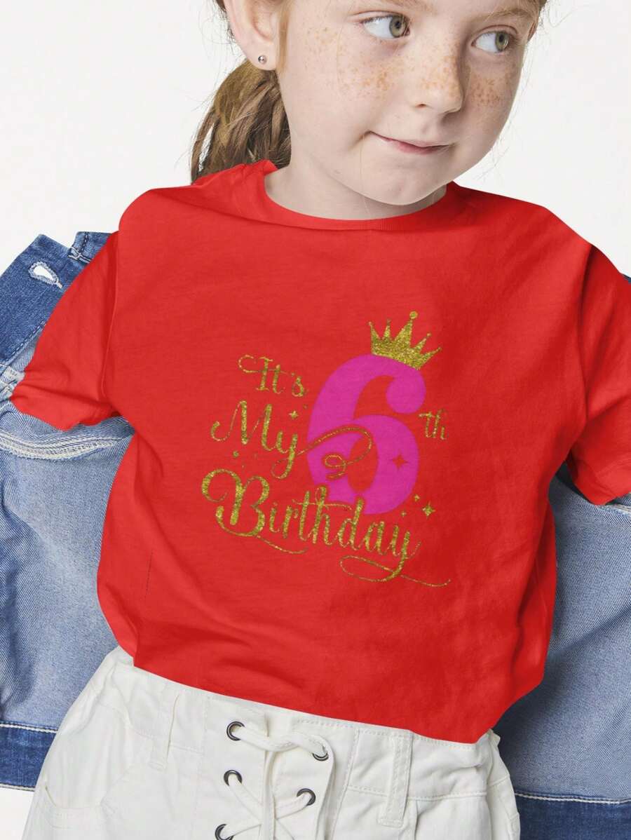 Celebrate Your Little One's 6th Birthday In Style With This Adorable Kids' Short Sleeve T-Shirt – Perfect Gift For Boys And Girls, Featuring Fun Designs And Comfortable Fit For All-Day Play! - Red - View 1